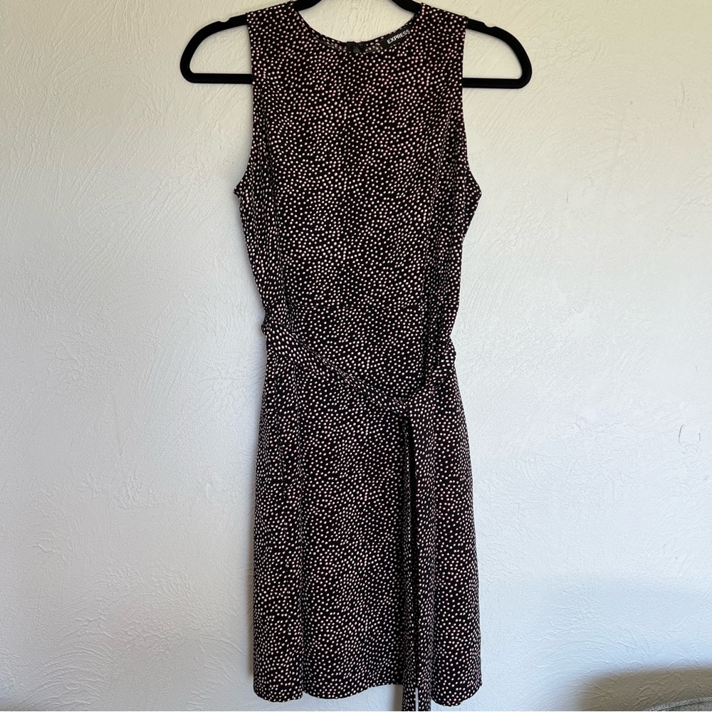 Express Polka Dot Sleeveless Tie Waist Dress